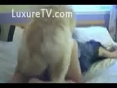 A cute college-aged girl with a perfect ass that a large K9 has mounted and nailed
